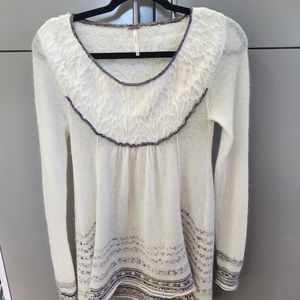 FREE PEOPLE LILAC/WHITE PULLOVER TUNIC MERINO/ANGORA BLEND SWEATER - SIZE XS